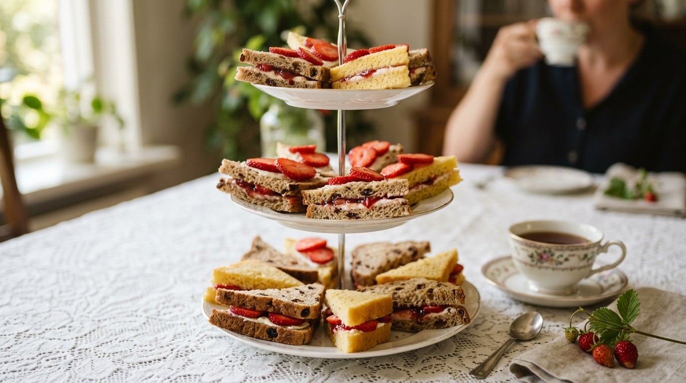 Minisandwiches met Aardbeien Voor High tea
