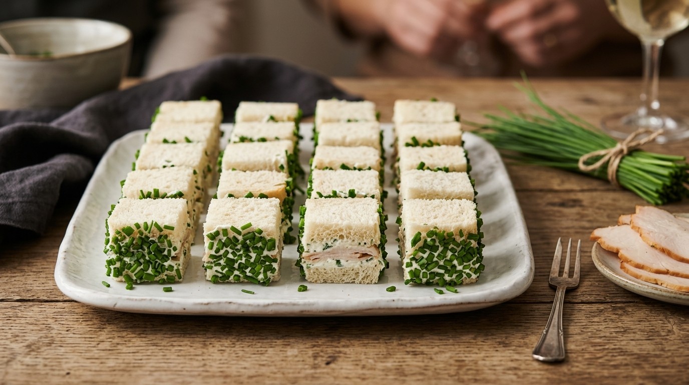 Minisandwiches met Gerookte kip en Bieslookrand