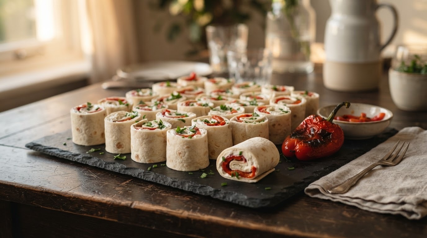 Miniwraps met Verse Roomkaas en Geroosterde Paprika