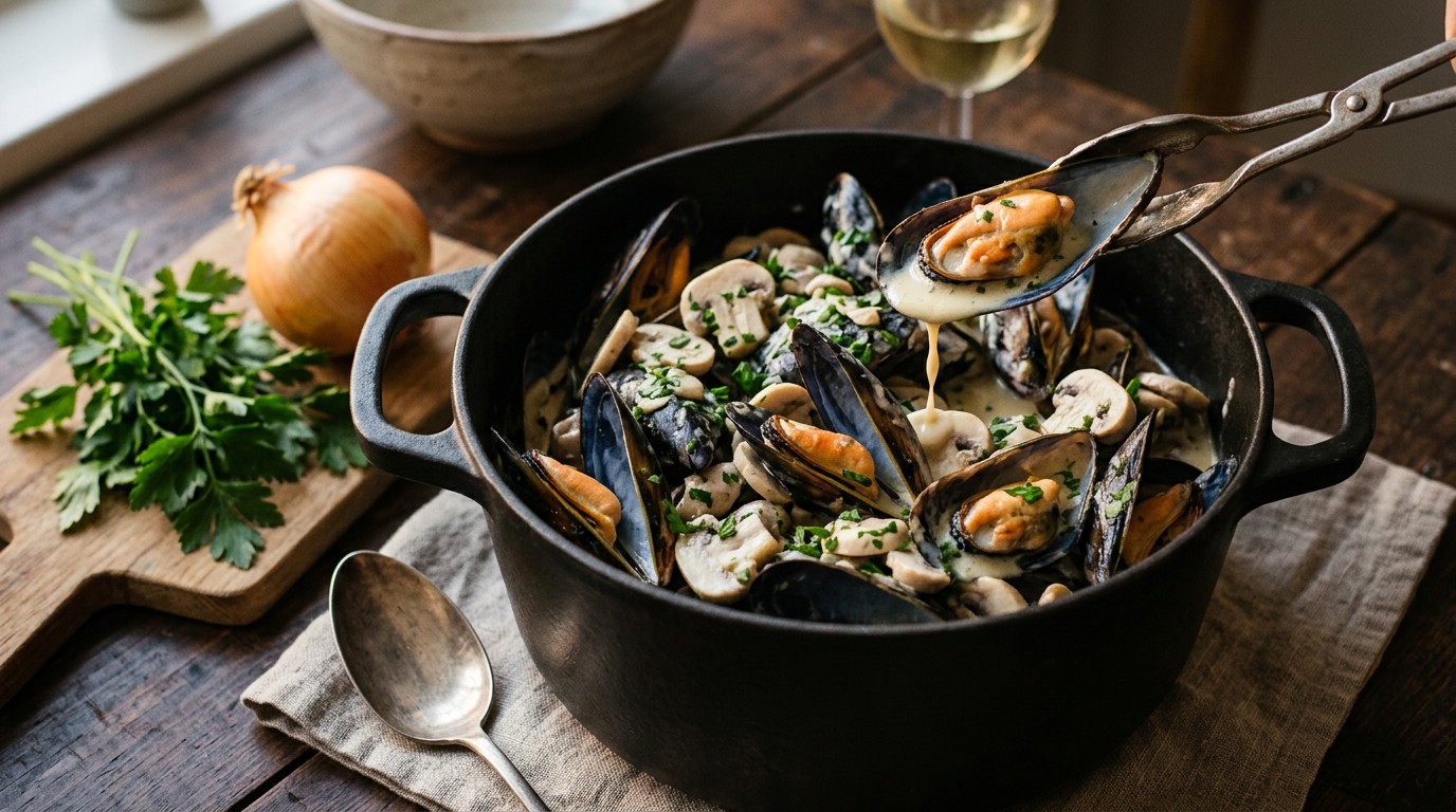 Mosselen met Champignons in Roomsaus recept Mosselen met Champignons in Roomsaus recept