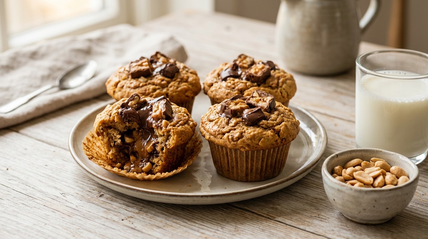 Muffins met Snickers en Pindakaas