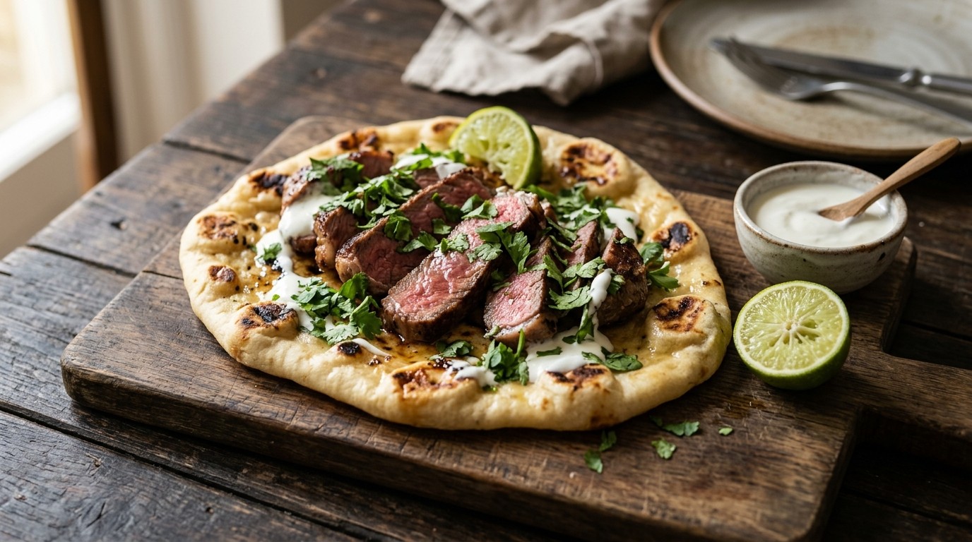 Naanbrood met Entrecote en Koriander