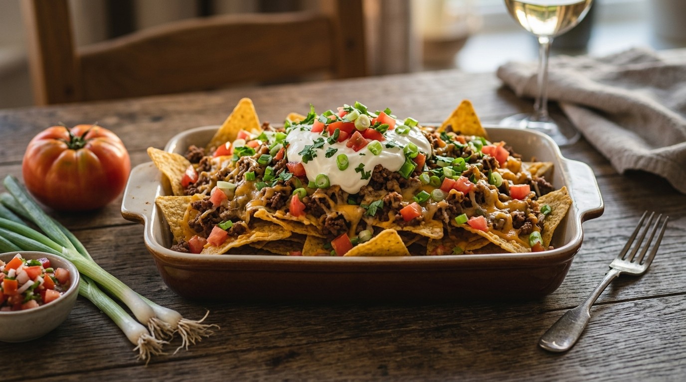 Nacho's met Rundergehakt, Tomaten, Stoneleeks en Zure Room