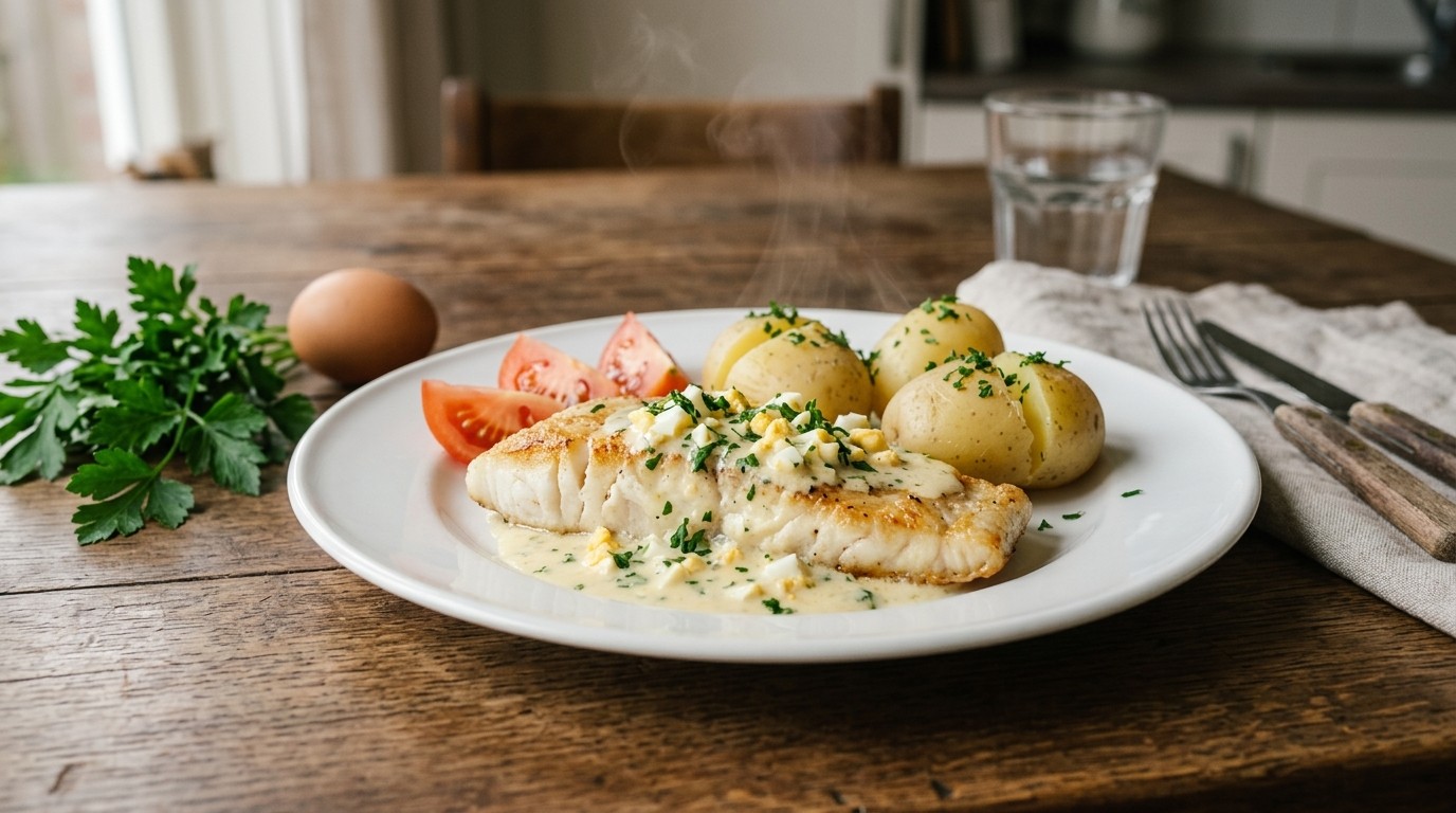 Nijlbaars met Eiersaus en Gekookte Aardappelen