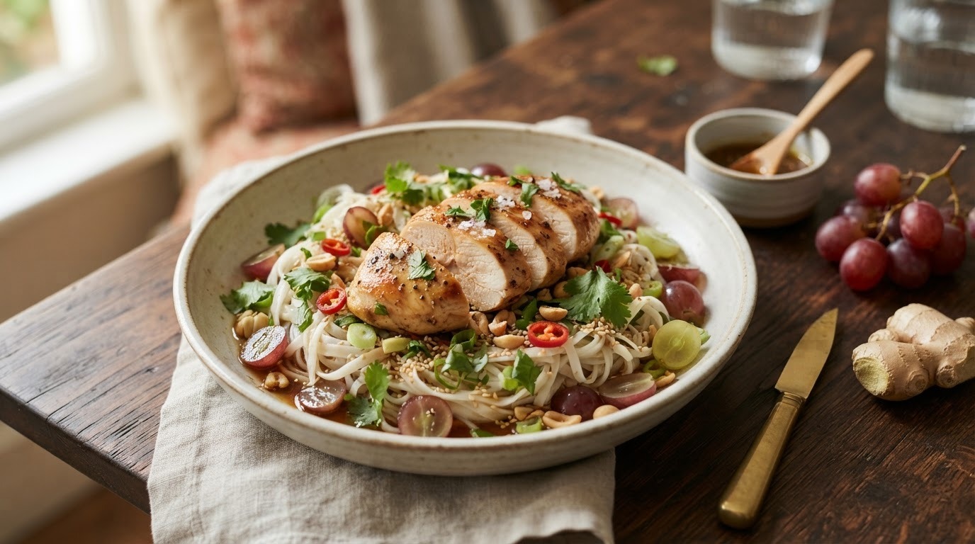 Noedelsalade met Kipmedaillons