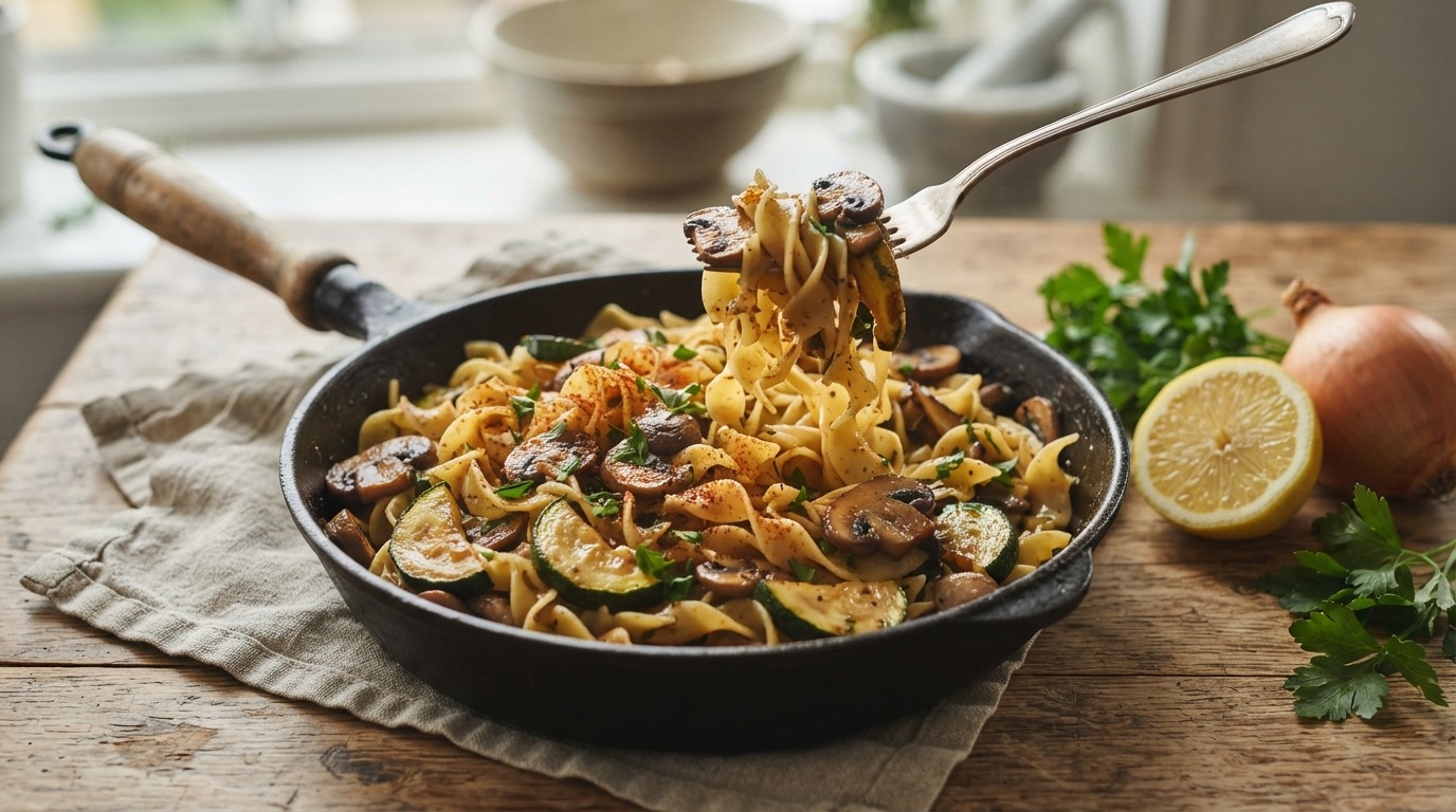 Noodles met Courgette en Champignons