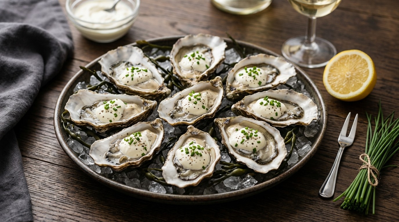 Oesters met Creme Fraiche en Bieslook