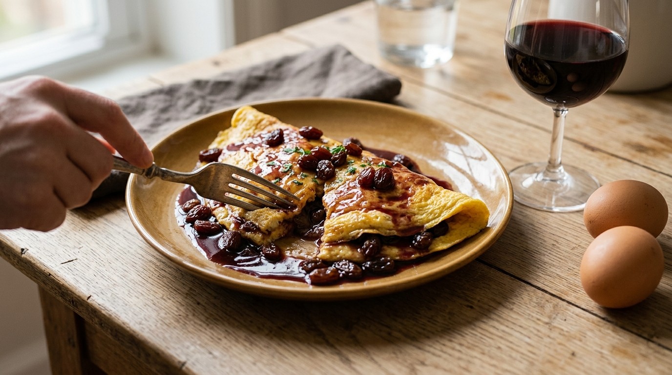 Omelet met Rode Wijn en Rozijnen recept Omelet met Rode Wijn en Rozijnen recept