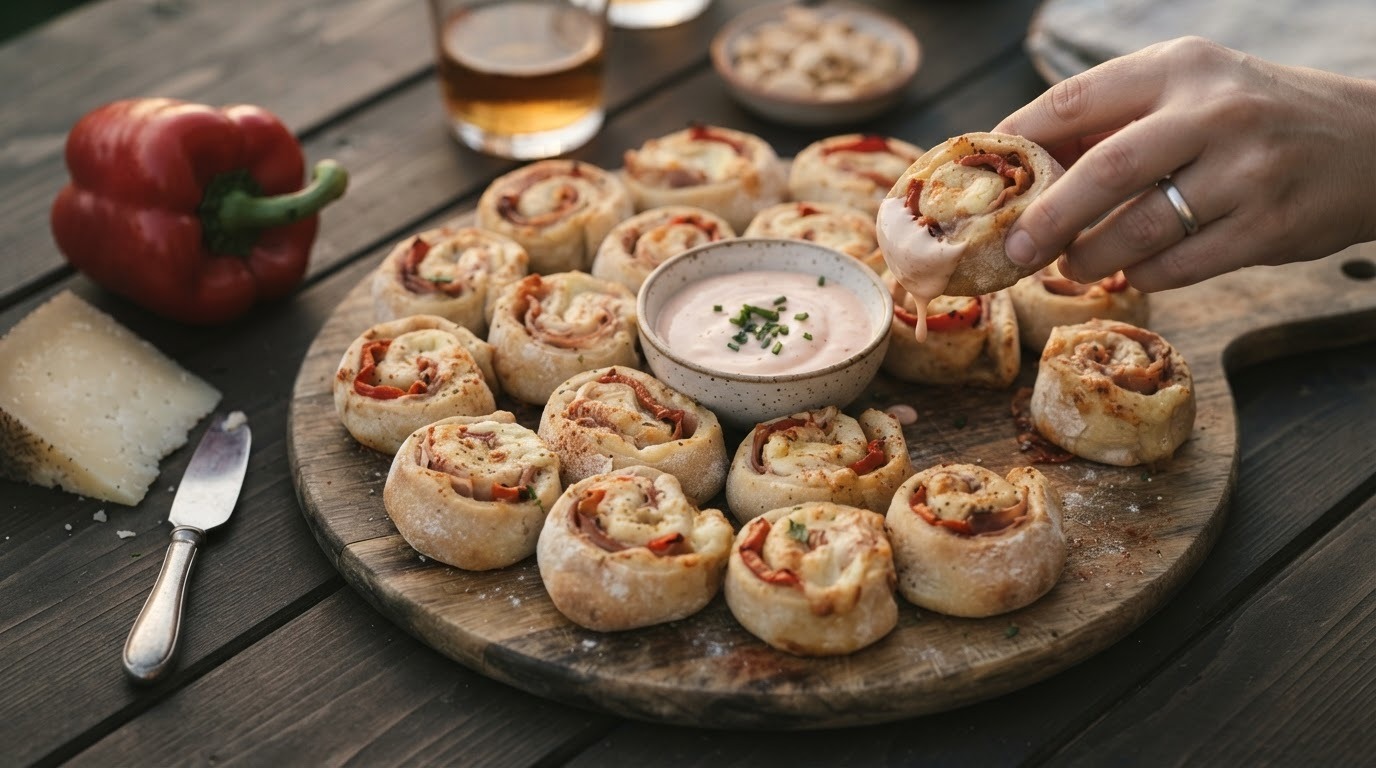 Opgerolde Gevulde Broodjes met een Dipsausje recept Opgerolde Gevulde Broodjes met een Dipsausje recept