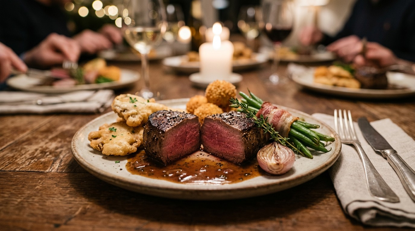 Ossenhaasje met Oesterzwambeignets van Duvel en Kaasballetjes recept Ossenhaasje met Oesterzwambeignets van Duvel en Kaasballetjes recept