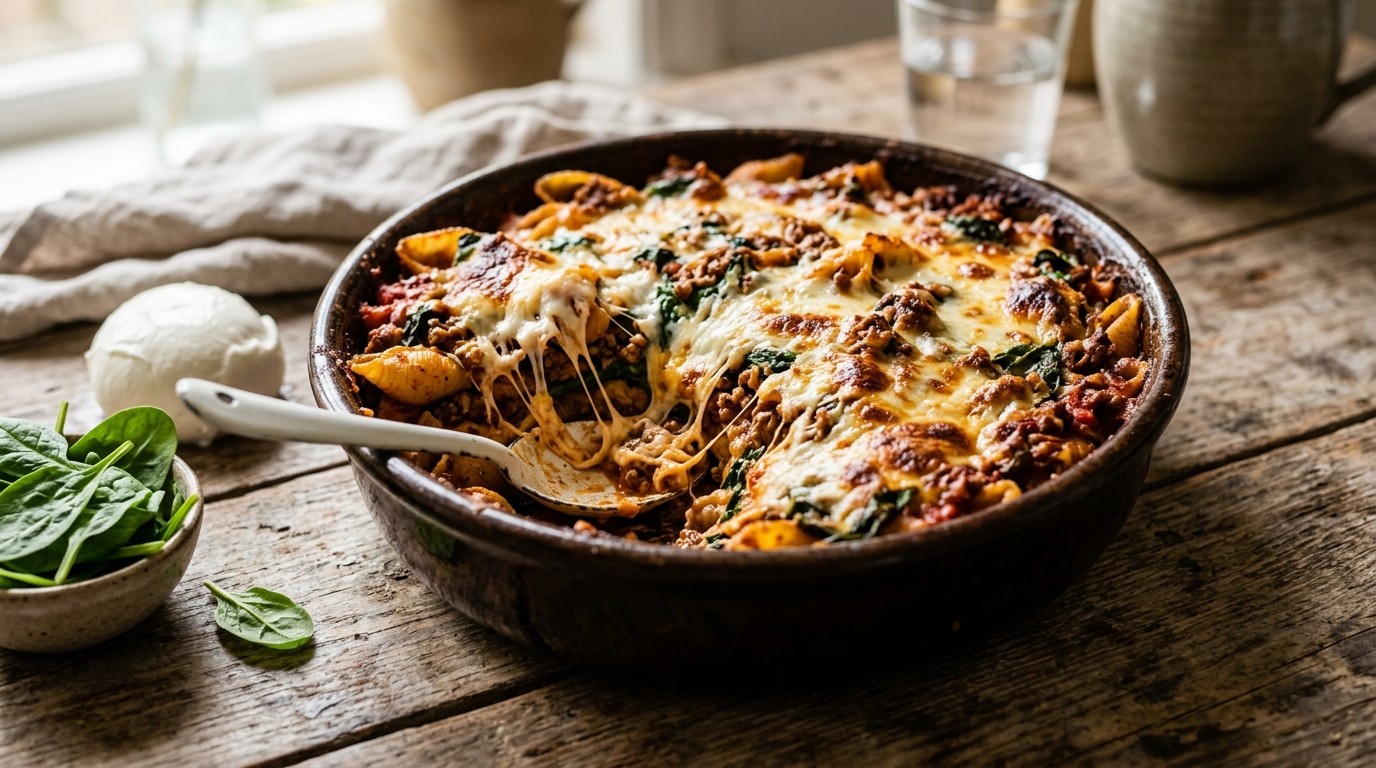 Ovenpasta met Kaas en Spinazie