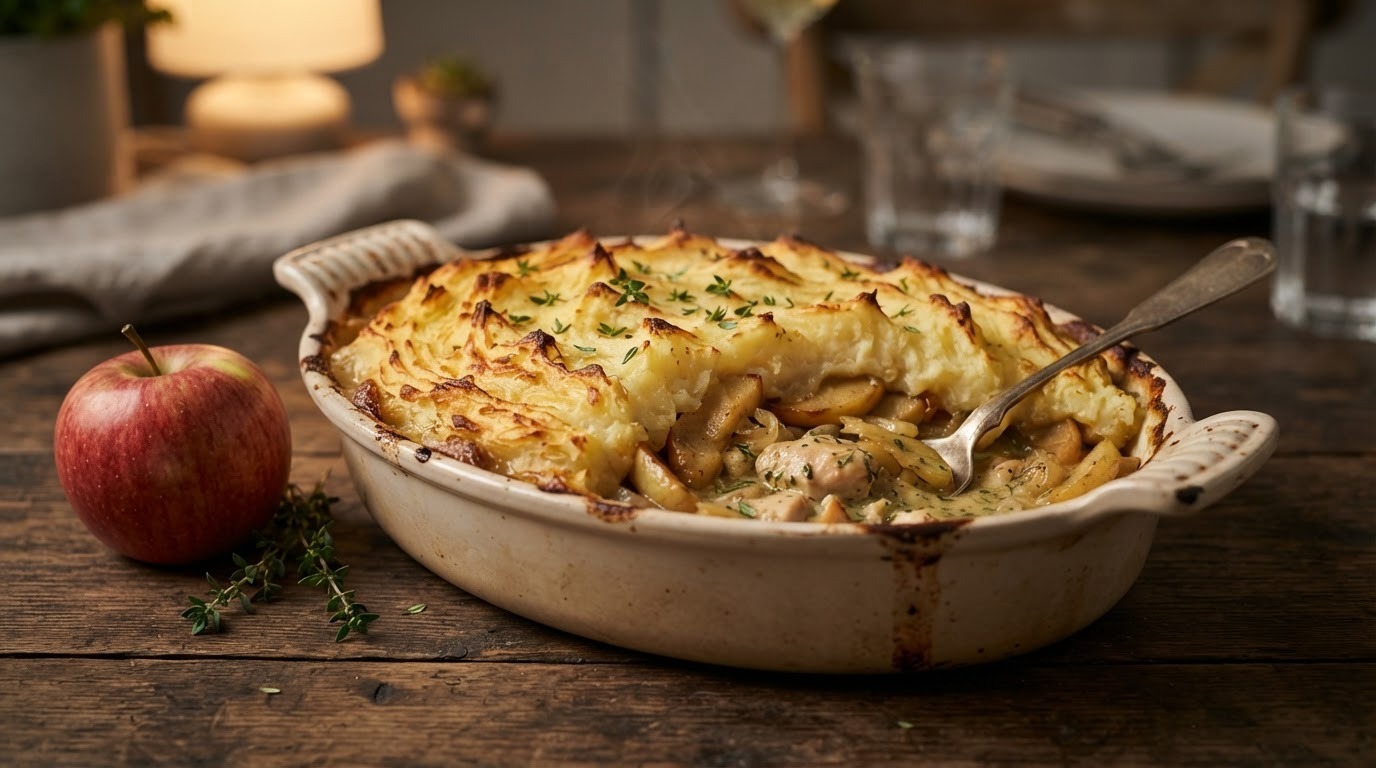 Ovenschotel kip met Appeltjes en Puree