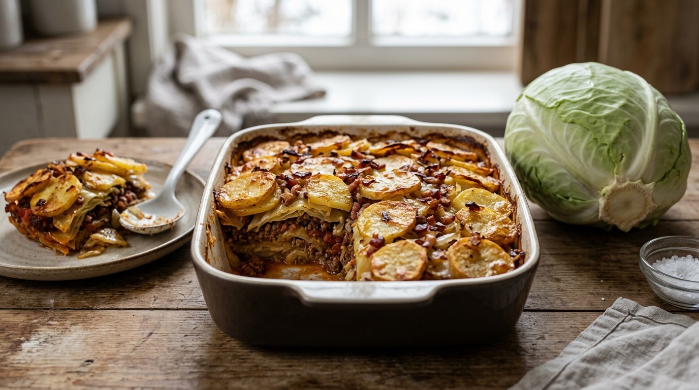 Ovenschotel met Aardappelen en Spitskool