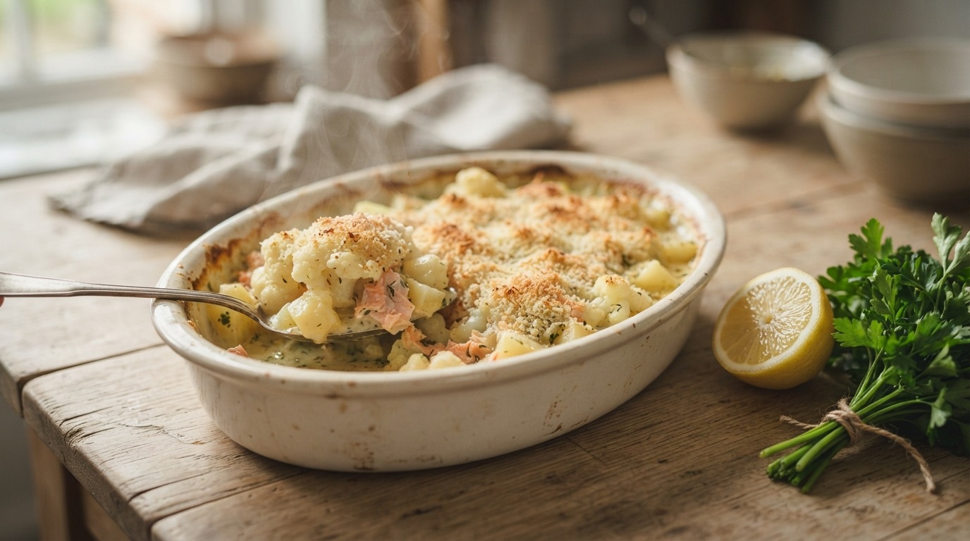 Ovenschotel met Bloemkool en Gerookte Zalm