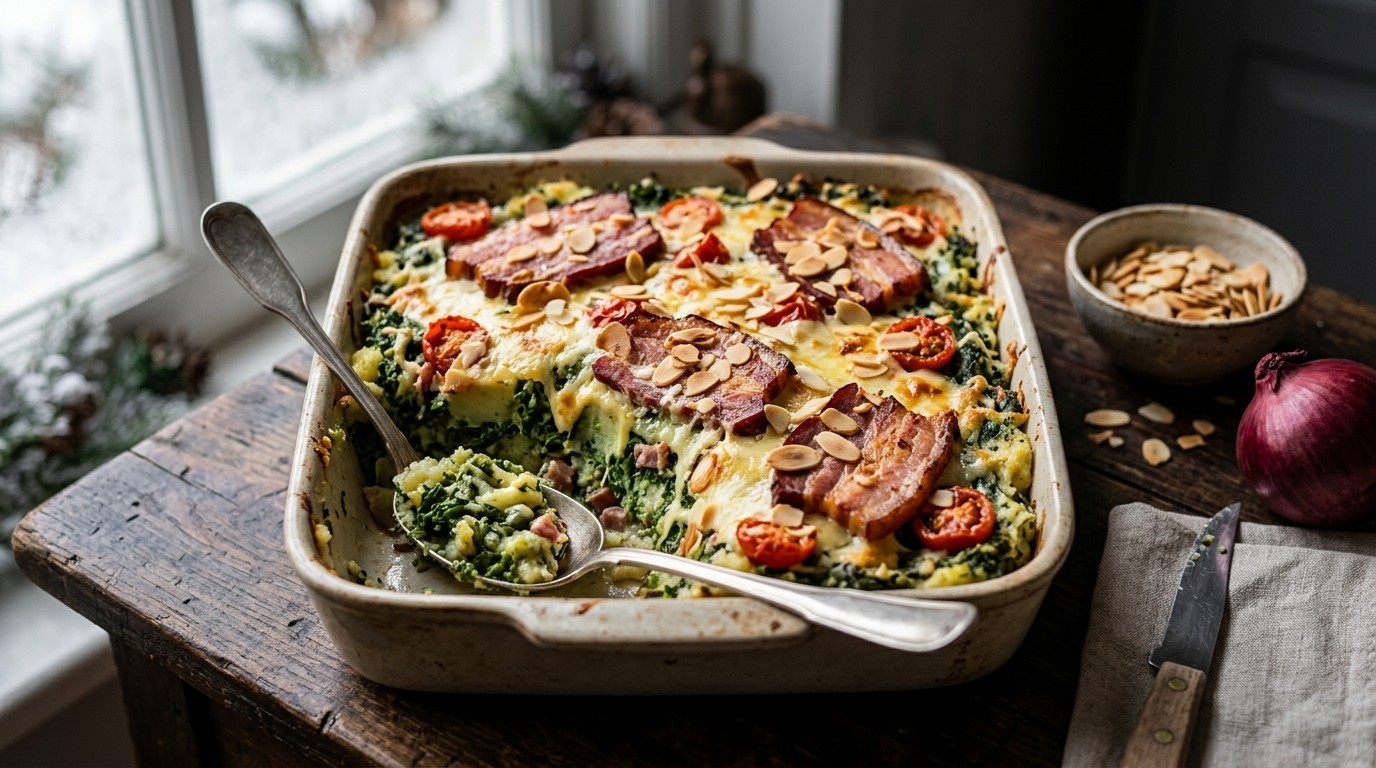 Ovenschotel van Boerenkool met Bacon en Mozzarella