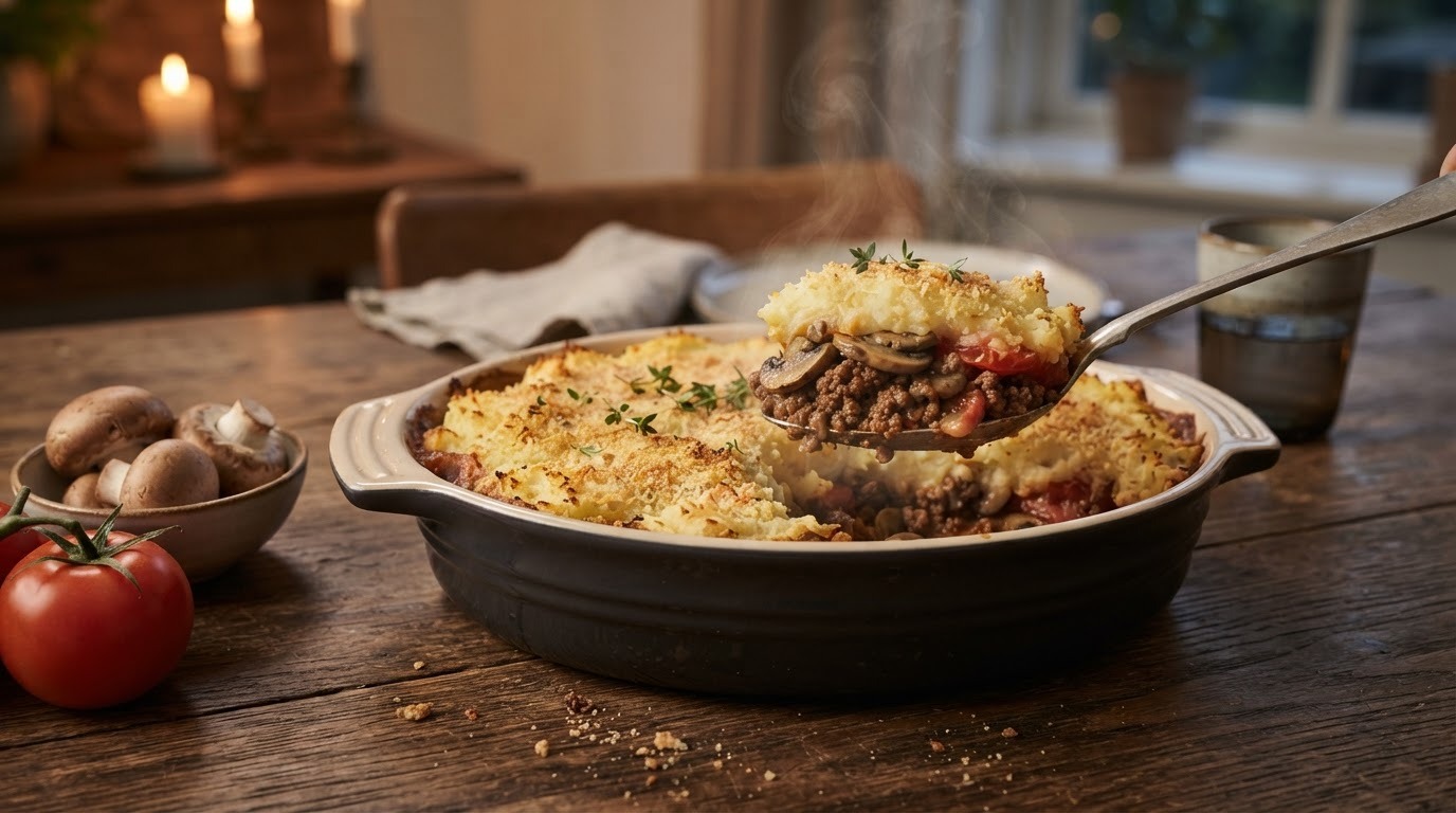 Ovenschotel van Gehakt, Champignons en Tomaten