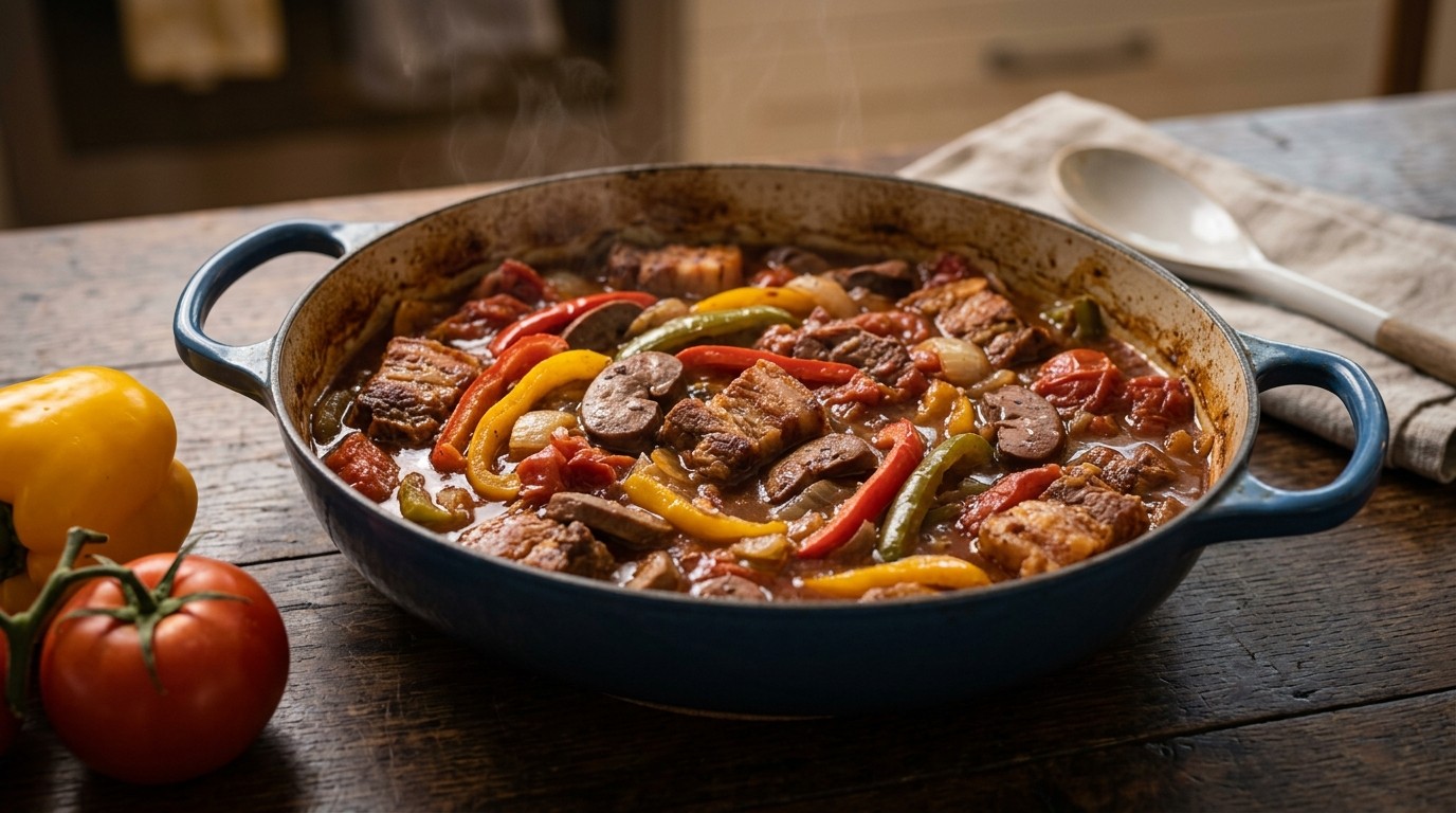 Ovenschotel van Varkenslappen en Varkensnier met Paprika's recept Ovenschotel van Varkenslappen en Varkensnier met Paprika's recept