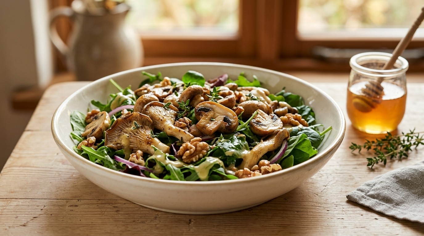 Paddenstoelensalade met Honing-mosterddressing