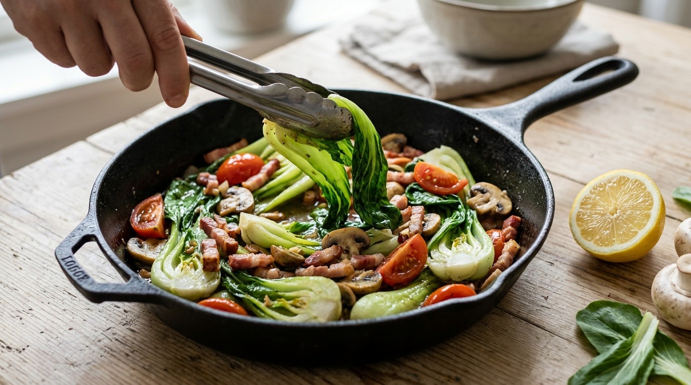Paksoi met Spek en Tomaten