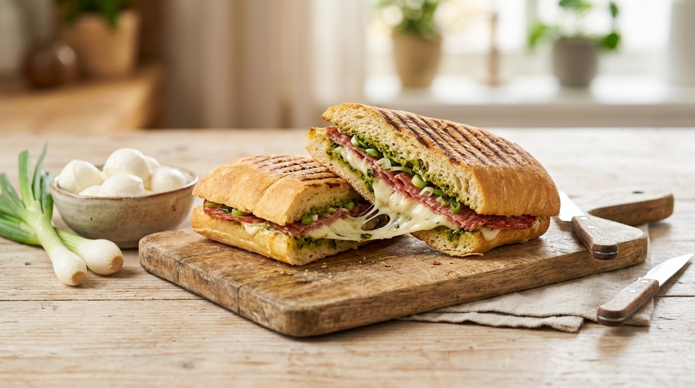 Panini met Mozarella en Salami recept Panini met Mozarella en Salami recept