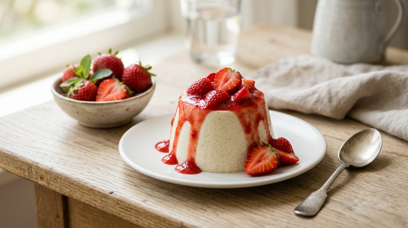 Panna Cotta met Aardbeien en Aardbeiensaus