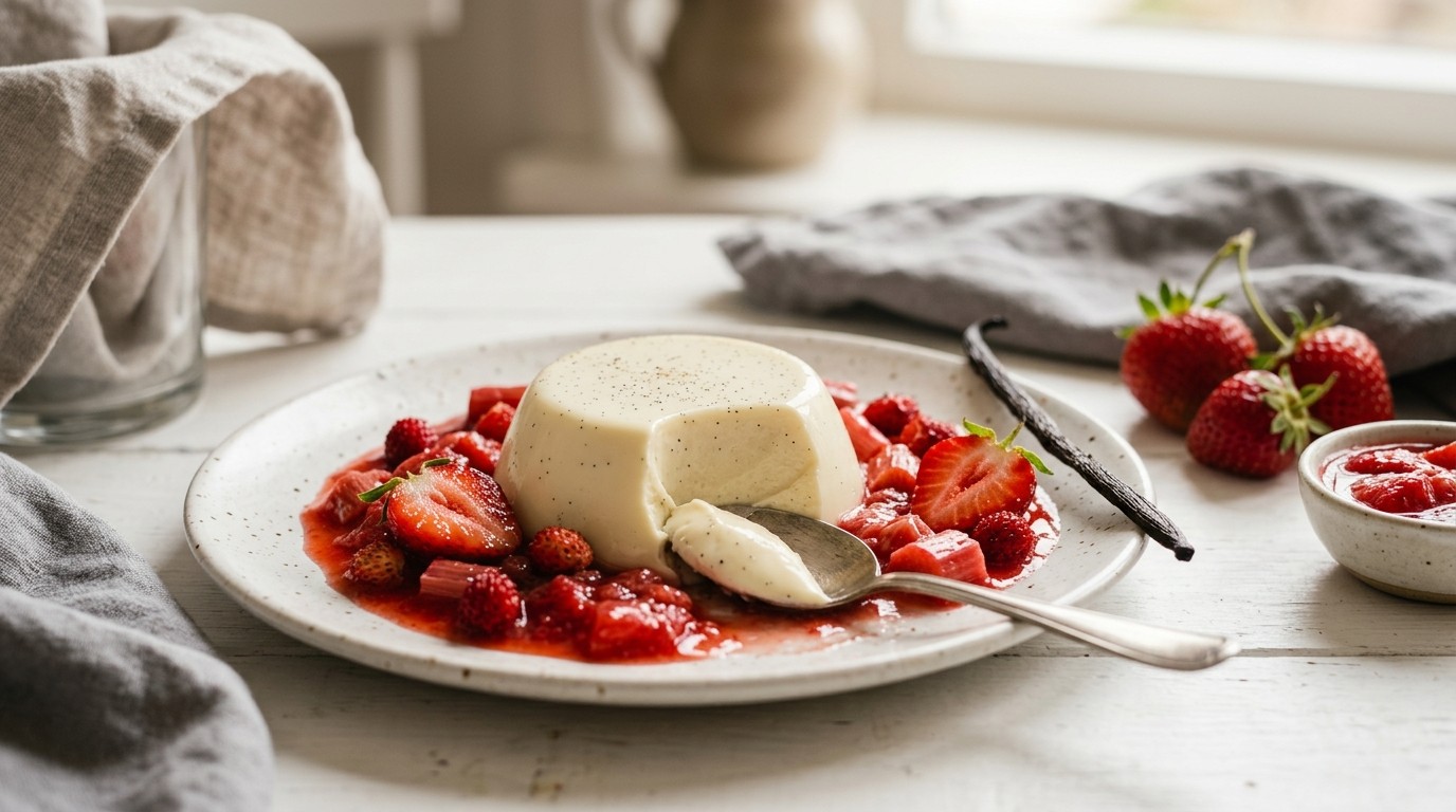 Panna Cotta van Witte Chocolade met Aardbeien