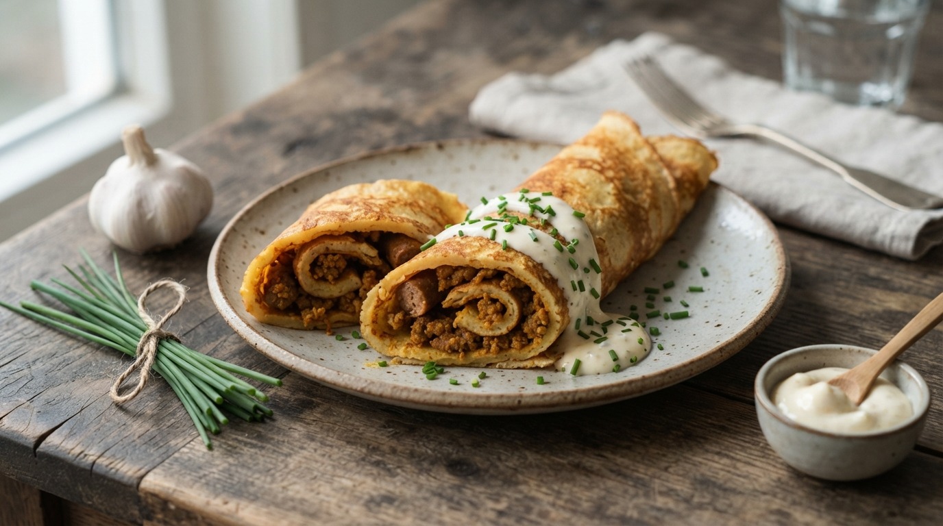 Pannekoeken met Frikandellenshoarma recept Pannekoeken met Frikandellenshoarma recept