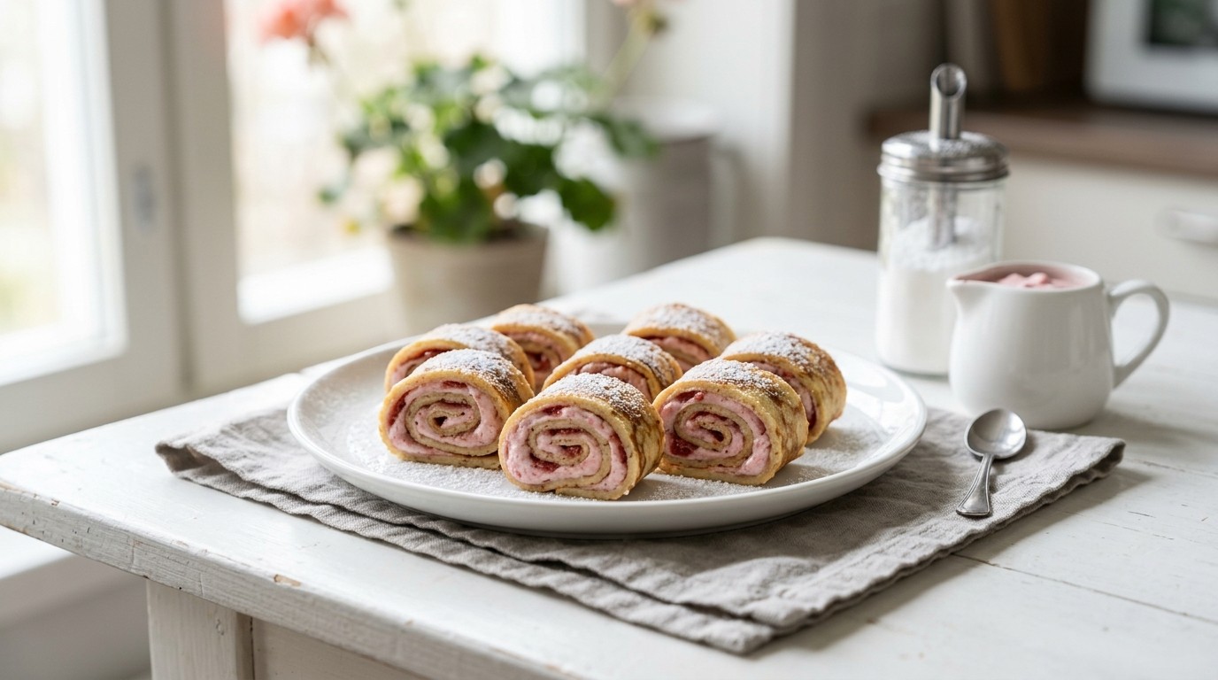 Pannenkoekenrolletjes met Aardbeienrooom