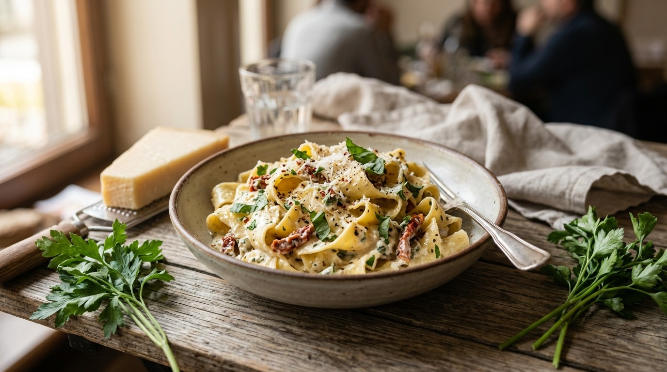 Pappardelle met Ricotta en Basilicum