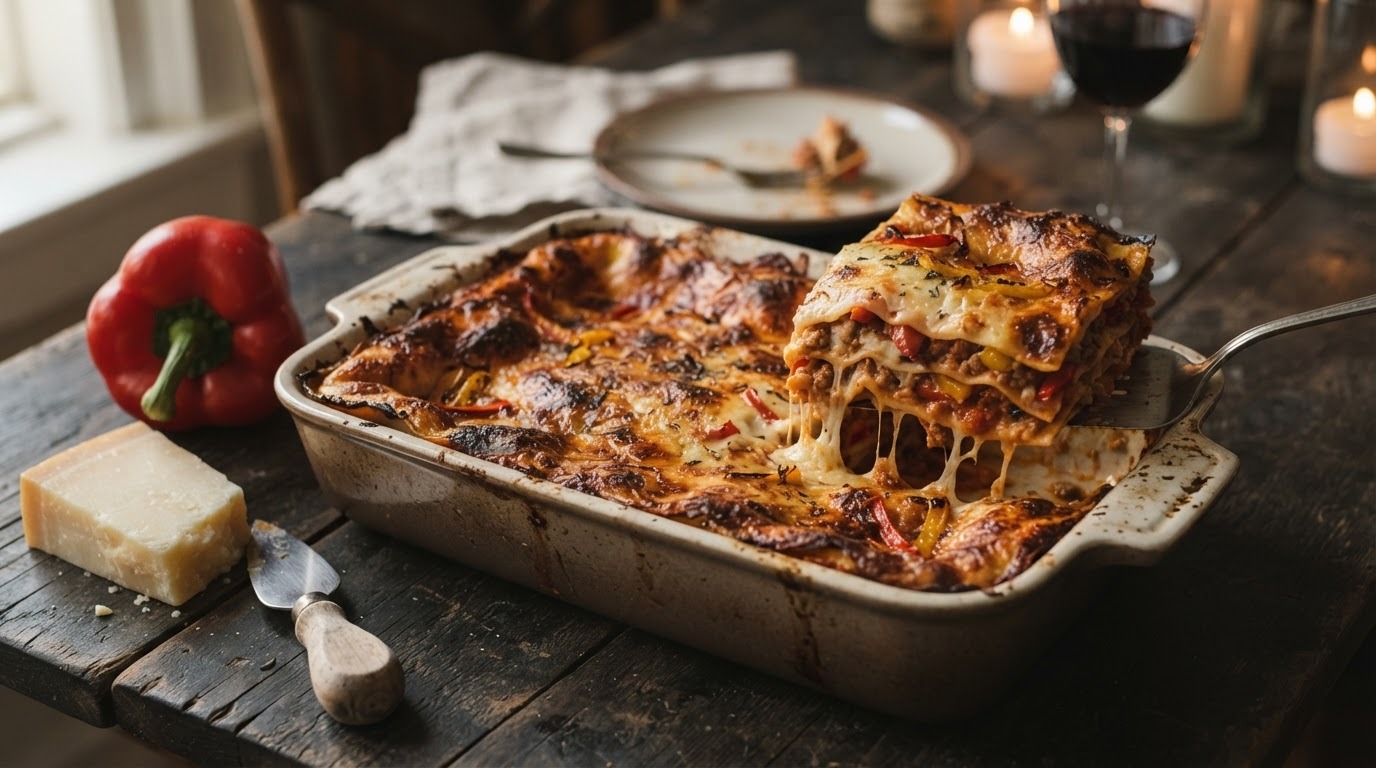 Paprikalasagne met Oude Kaas