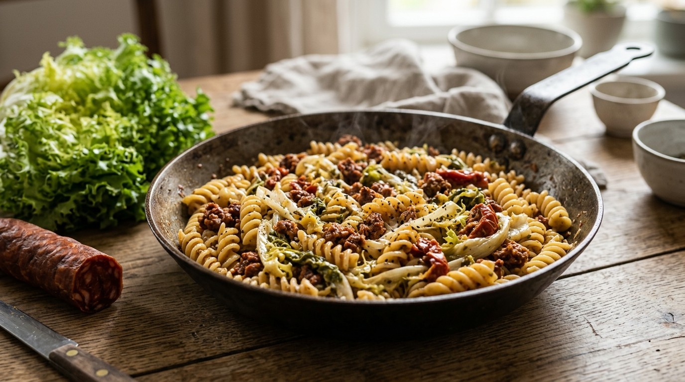 Pasta met Andijvie en Chorizo