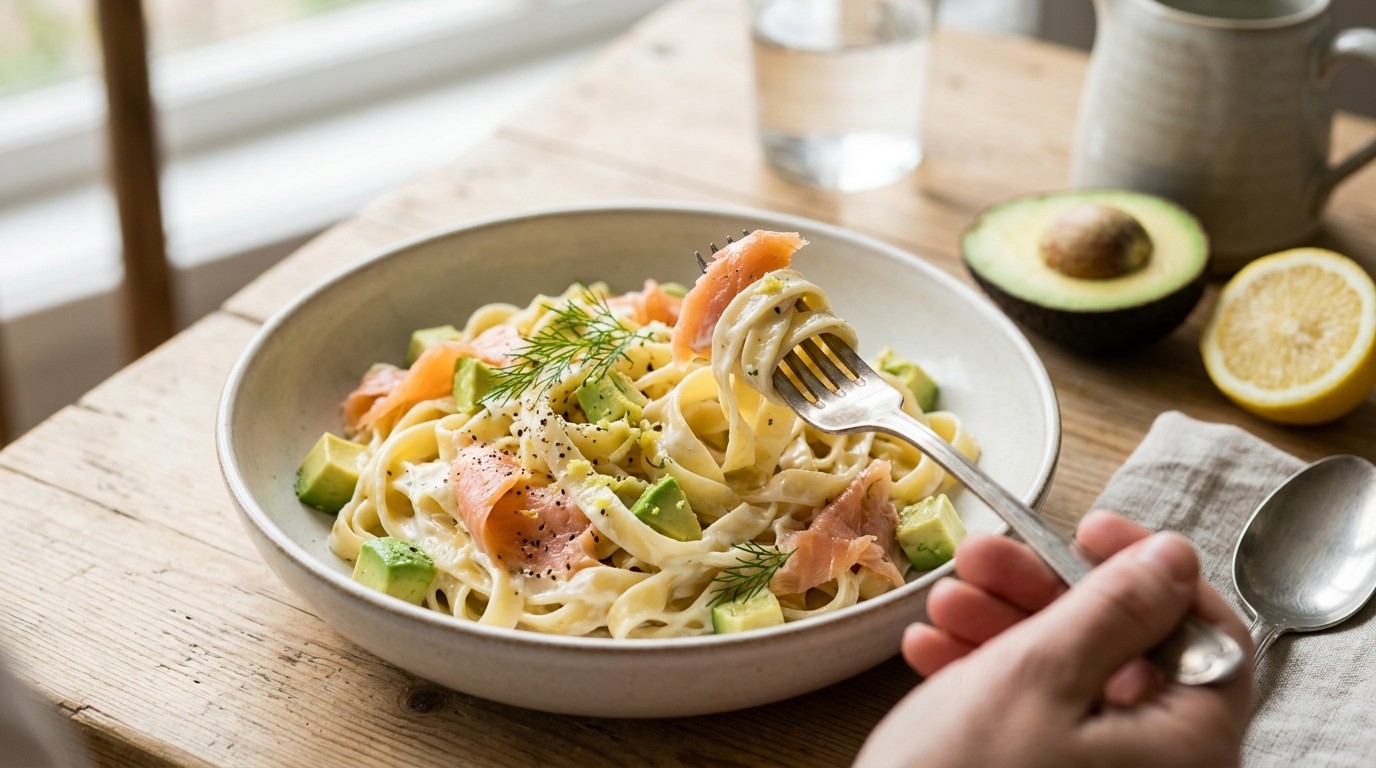 Pasta met Avocado en Zalm
