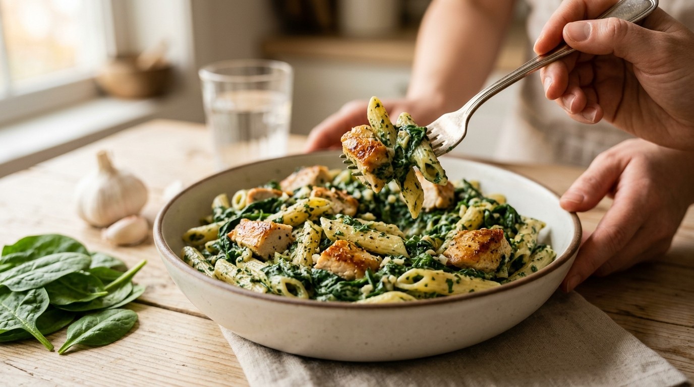 Pasta met Boursinspinazie
