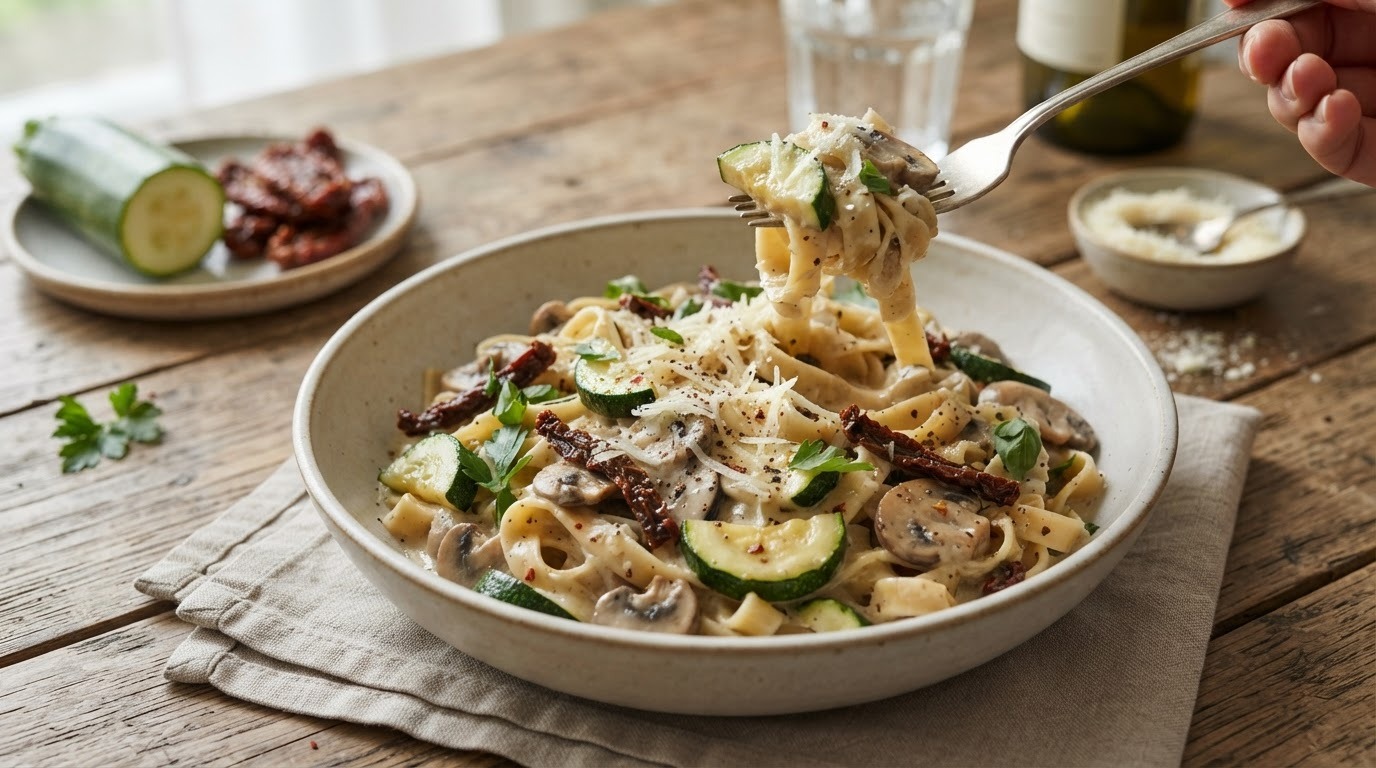 Pasta met Courgette en Gedroogde Tomaten