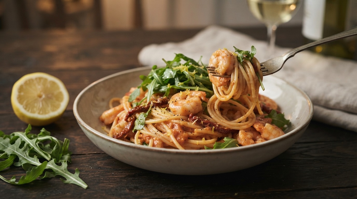 Pasta met Garnalen en Rucola