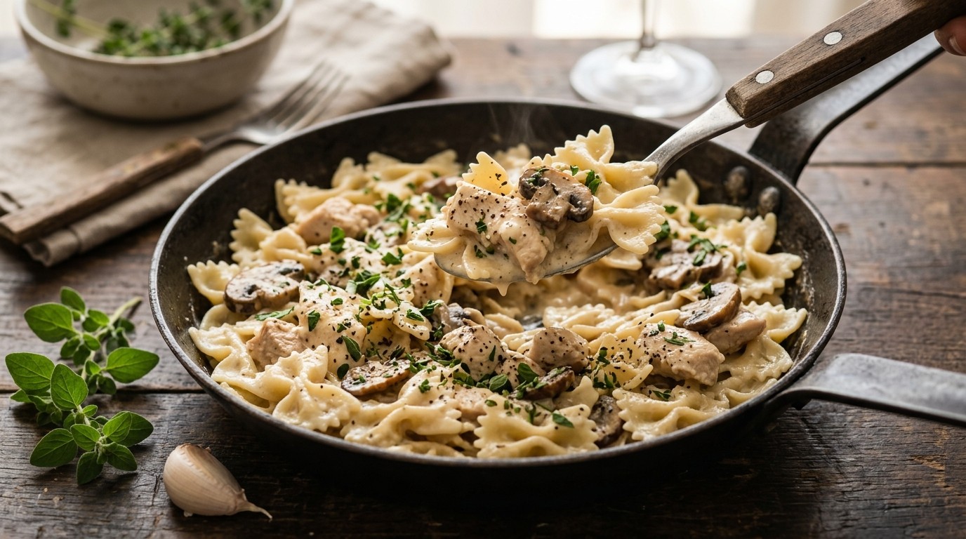 Pasta met kip en Champignons