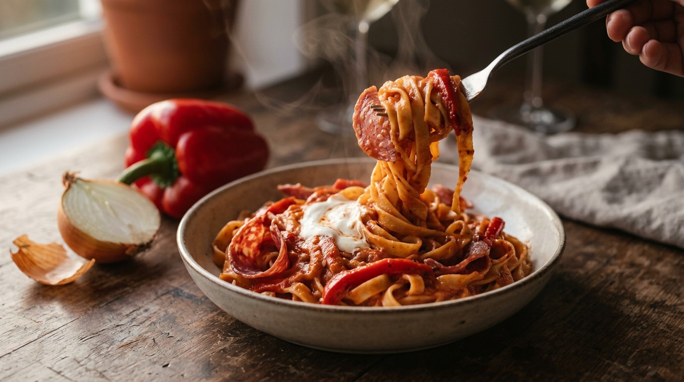 Pasta met Romige Tomatensaus en Salami recept Pasta met Romige Tomatensaus en Salami recept