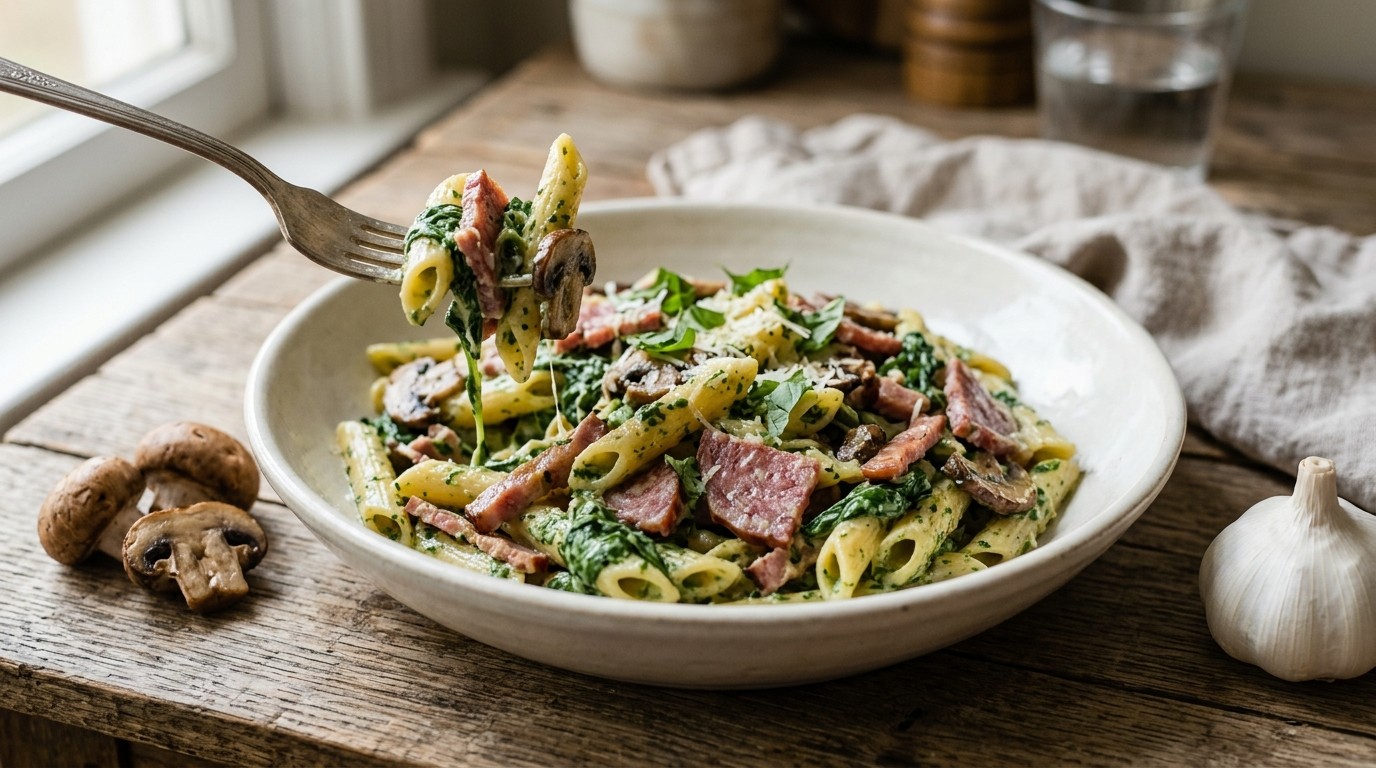 Pasta met Spinazie en Salami