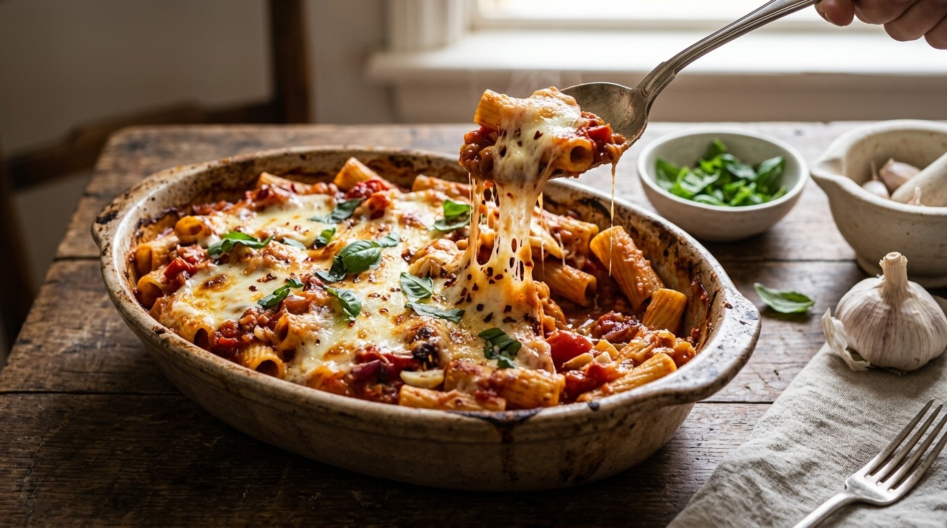 Pasta met Tomaten en Mozzarella uit de Oven