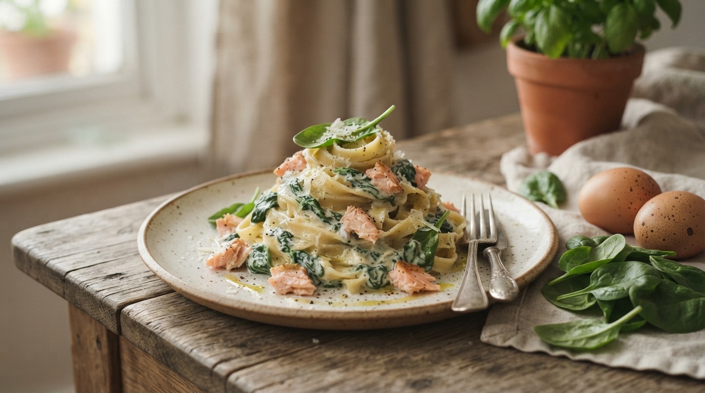 Pasta met Zalm en Spinazie recept Pasta met Zalm en Spinazie recept