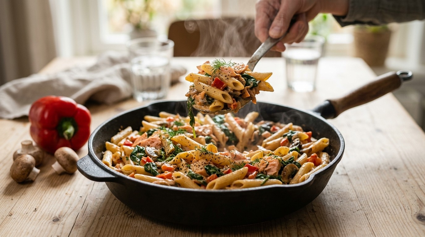 Pasta met Zalm en Spinazie