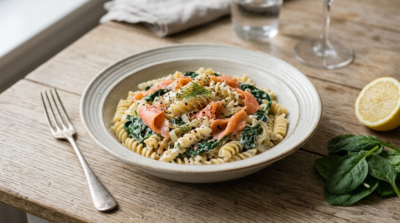 Pasta met Zalm en Spinazie