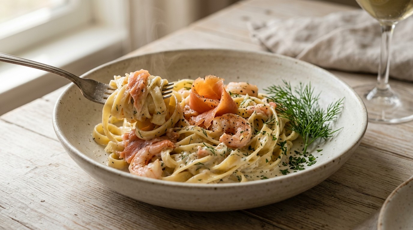 Pasta met Zalmgarnalen Saus