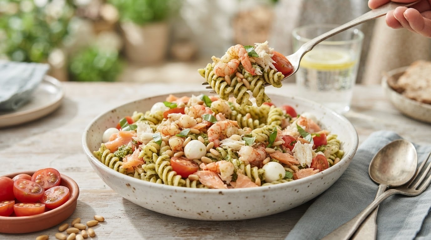 Pasta-salade met Schaaldieren