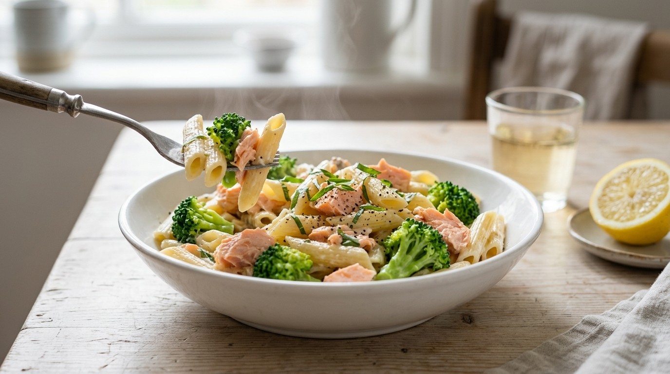 Pastapijpjes met Zalm, Broccoli en Dragon recept Pastapijpjes met Zalm, Broccoli en Dragon recept