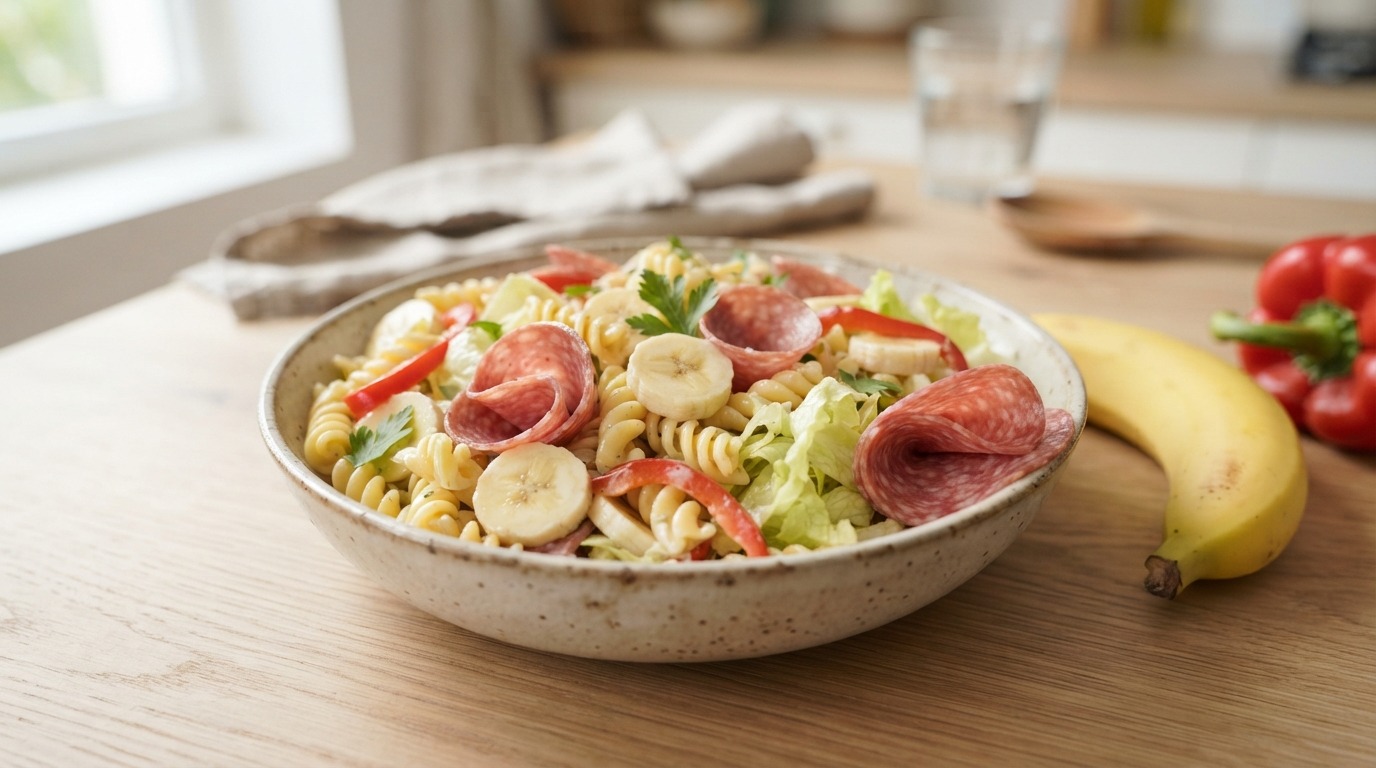 Pastasalade met Banaan en Salami