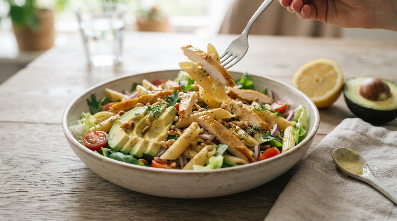 Pastasalade met Gerookte kip en Avocado