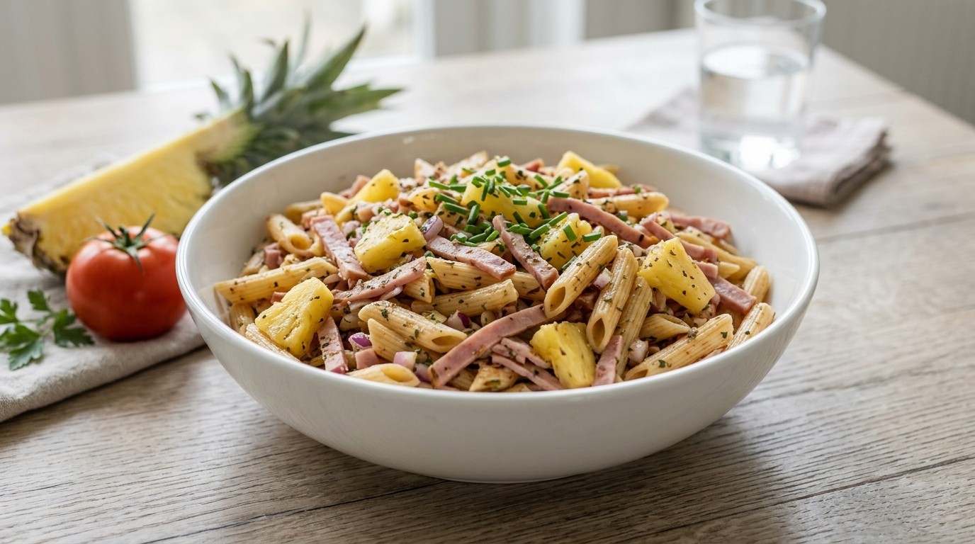 Pastasalade met ham, Ananas en Tomatensaus