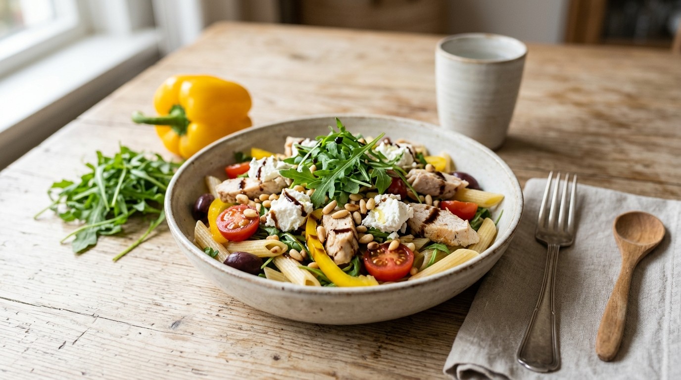Pastasalade met kip en Geitenkaas