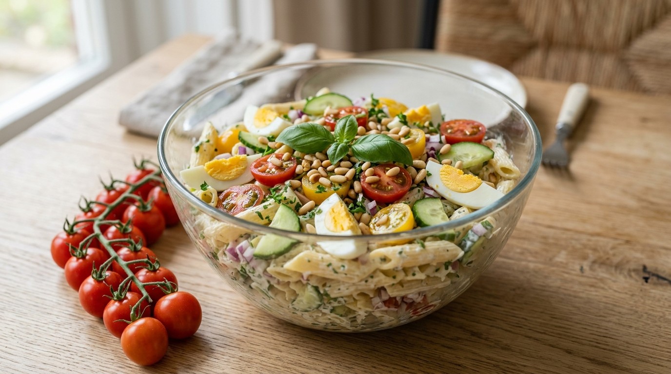Pastasalade met Kwarkdressing recept Pastasalade met Kwarkdressing recept